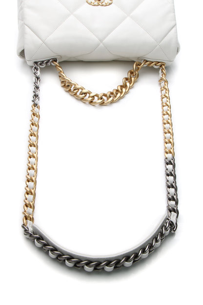 Quilted Large Chanel 19 Flap Bag - White - image 3