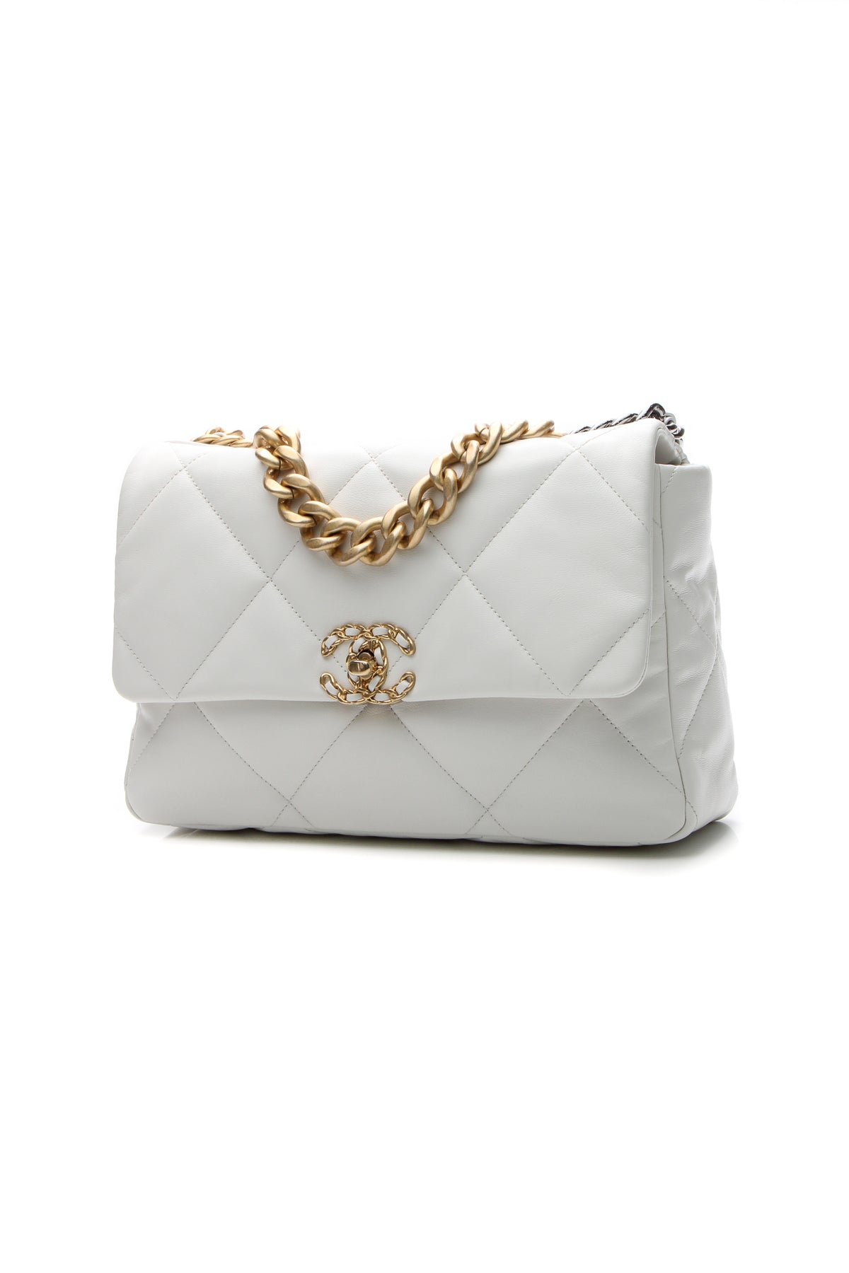 Quilted Large Chanel 19 Flap Bag - White - image 1