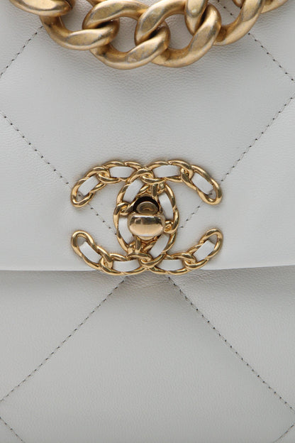 Quilted Large Chanel 19 Flap Bag - White - image 6