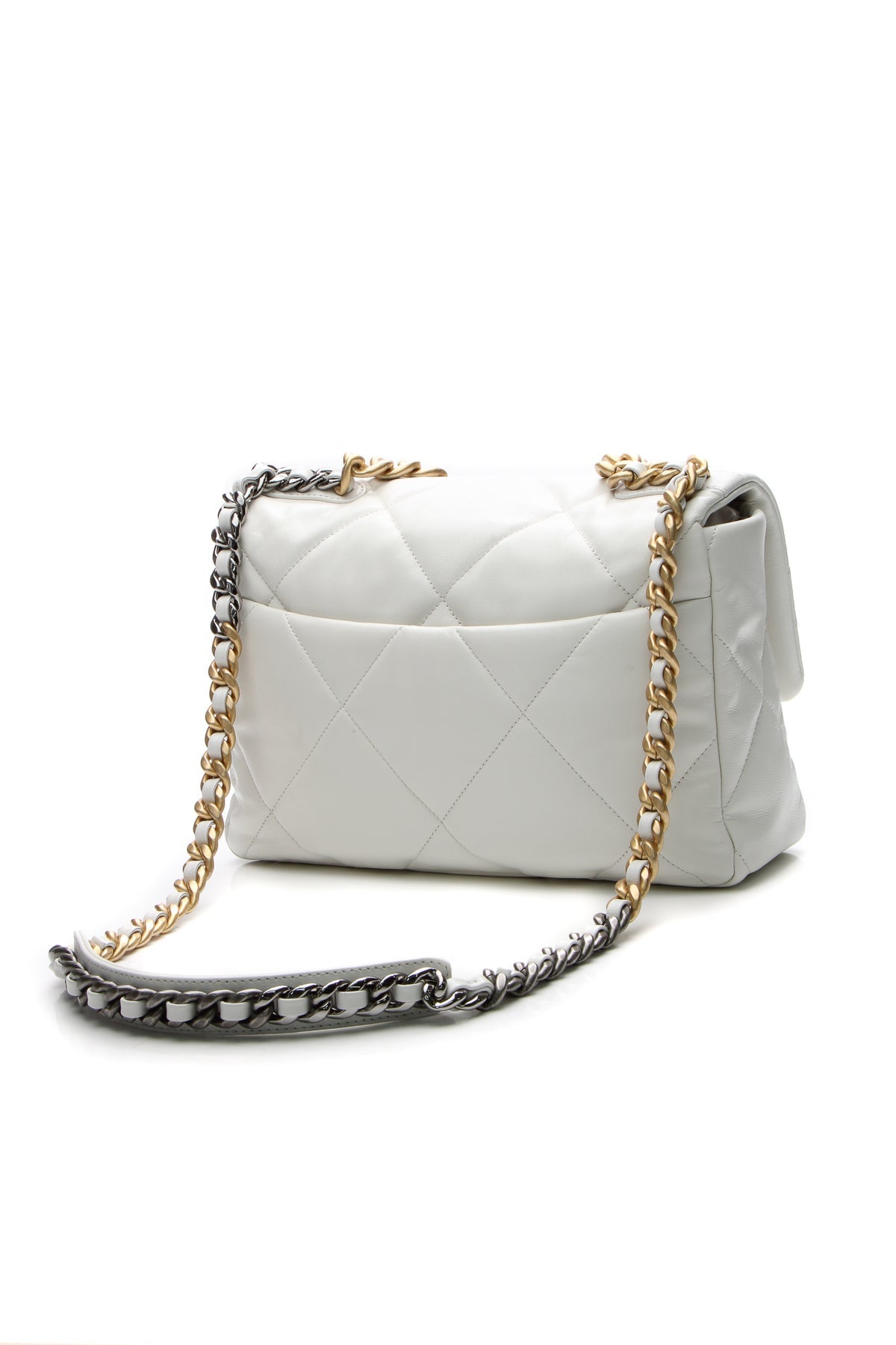 Quilted Large Chanel 19 Flap Bag - White - image 4