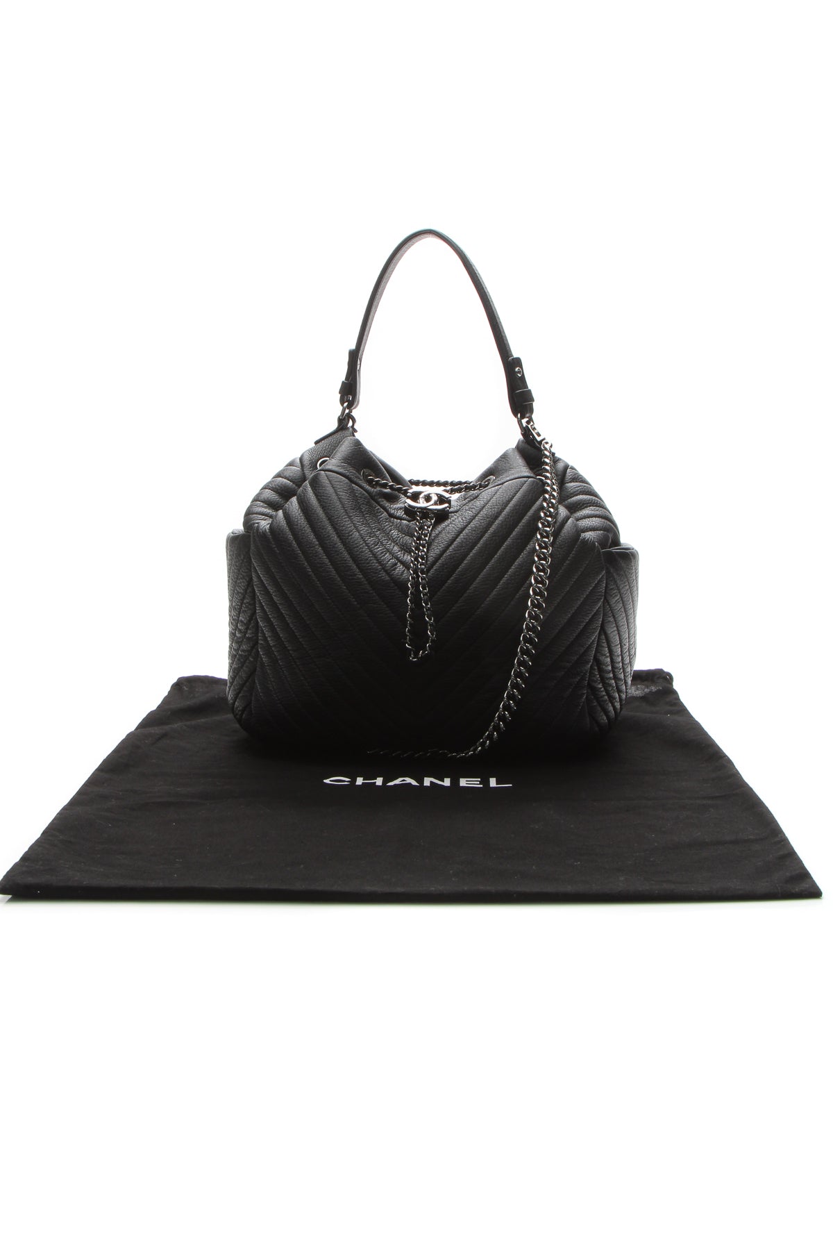 Chevron Small Drawstring Bucket Bag - Black - image 11