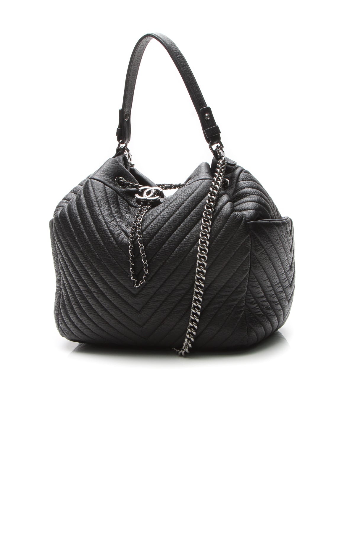 Chevron Small Drawstring Bucket Bag - Black - image 1