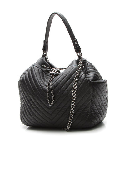 Chevron Small Drawstring Bucket Bag - Black - image 1