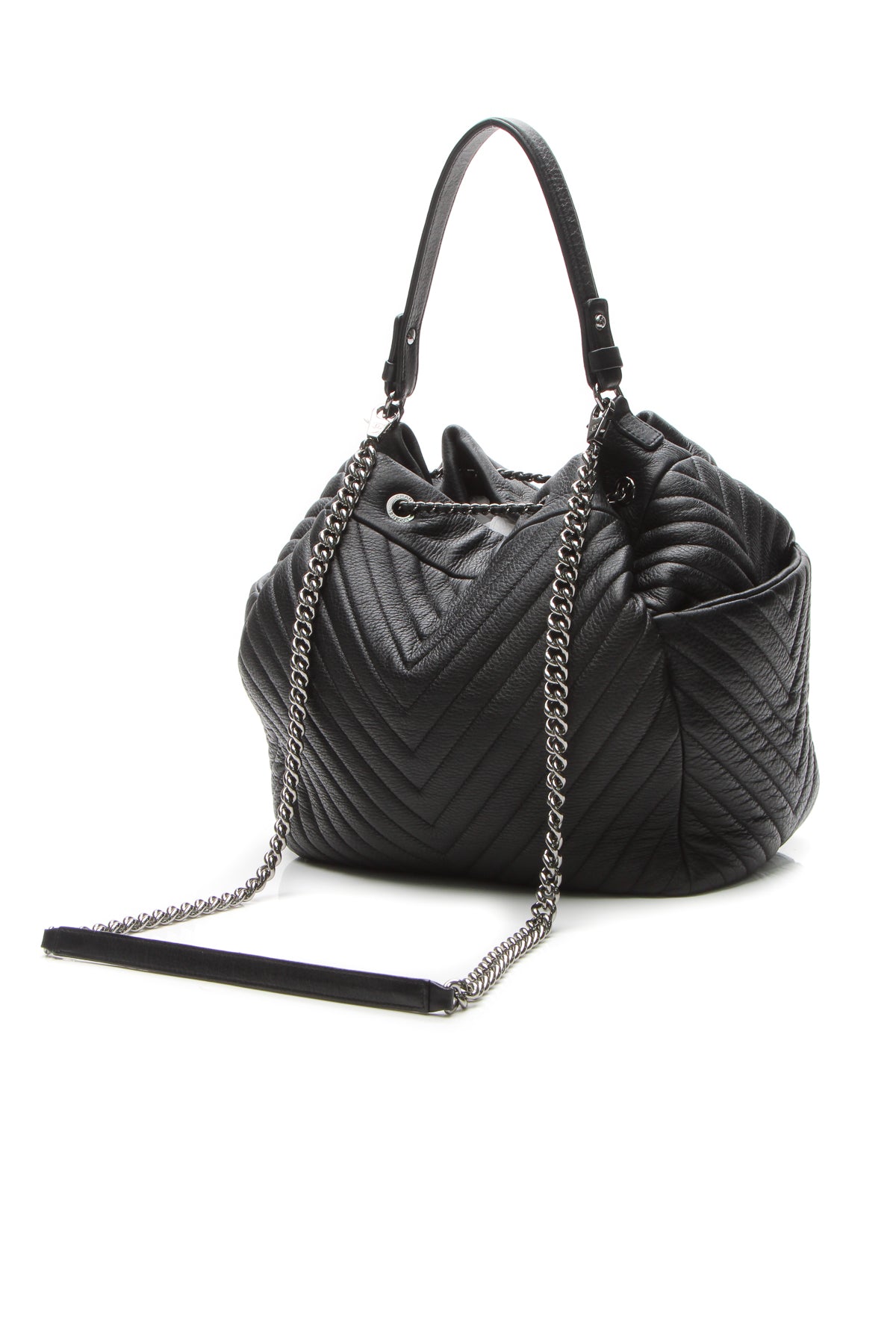 Chevron Small Drawstring Bucket Bag - Black - image 3