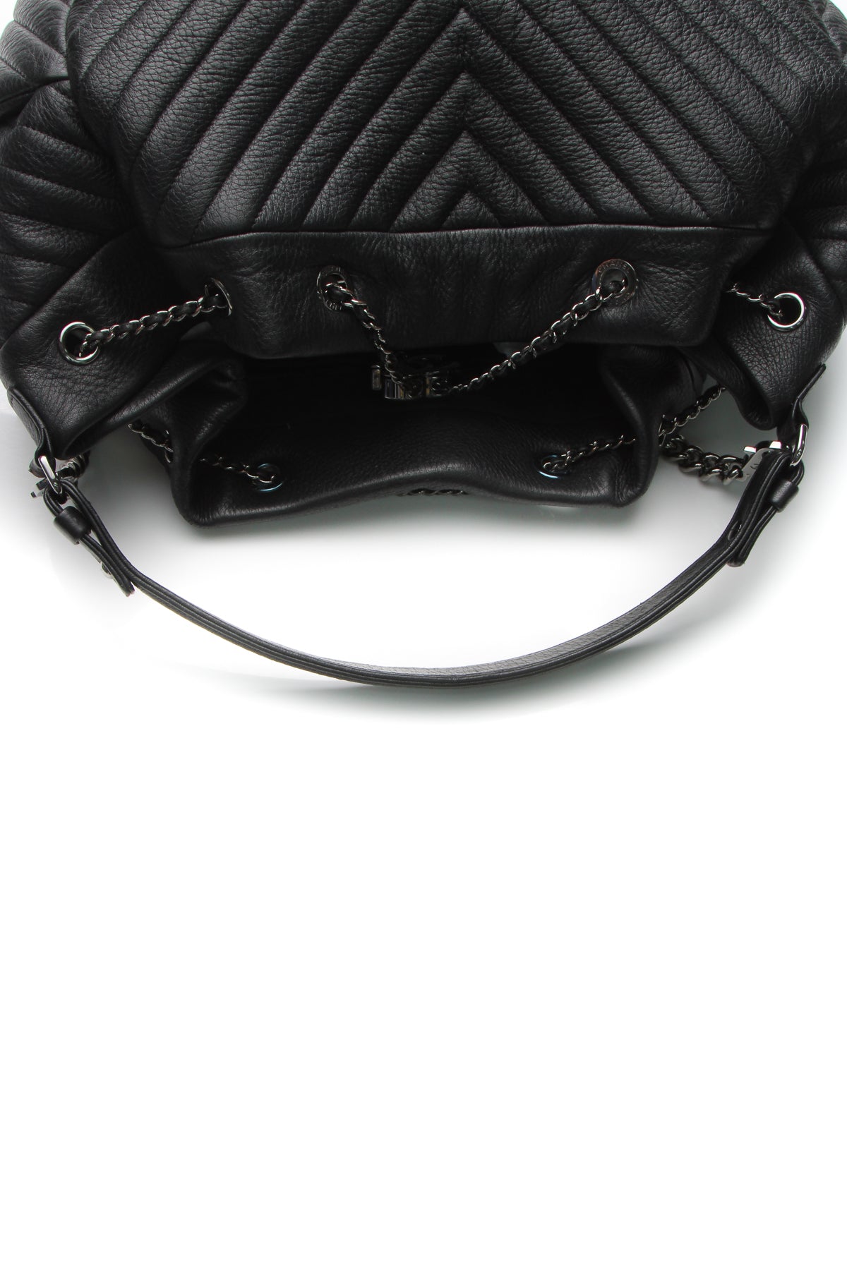 Chevron Small Drawstring Bucket Bag - Black - image 6