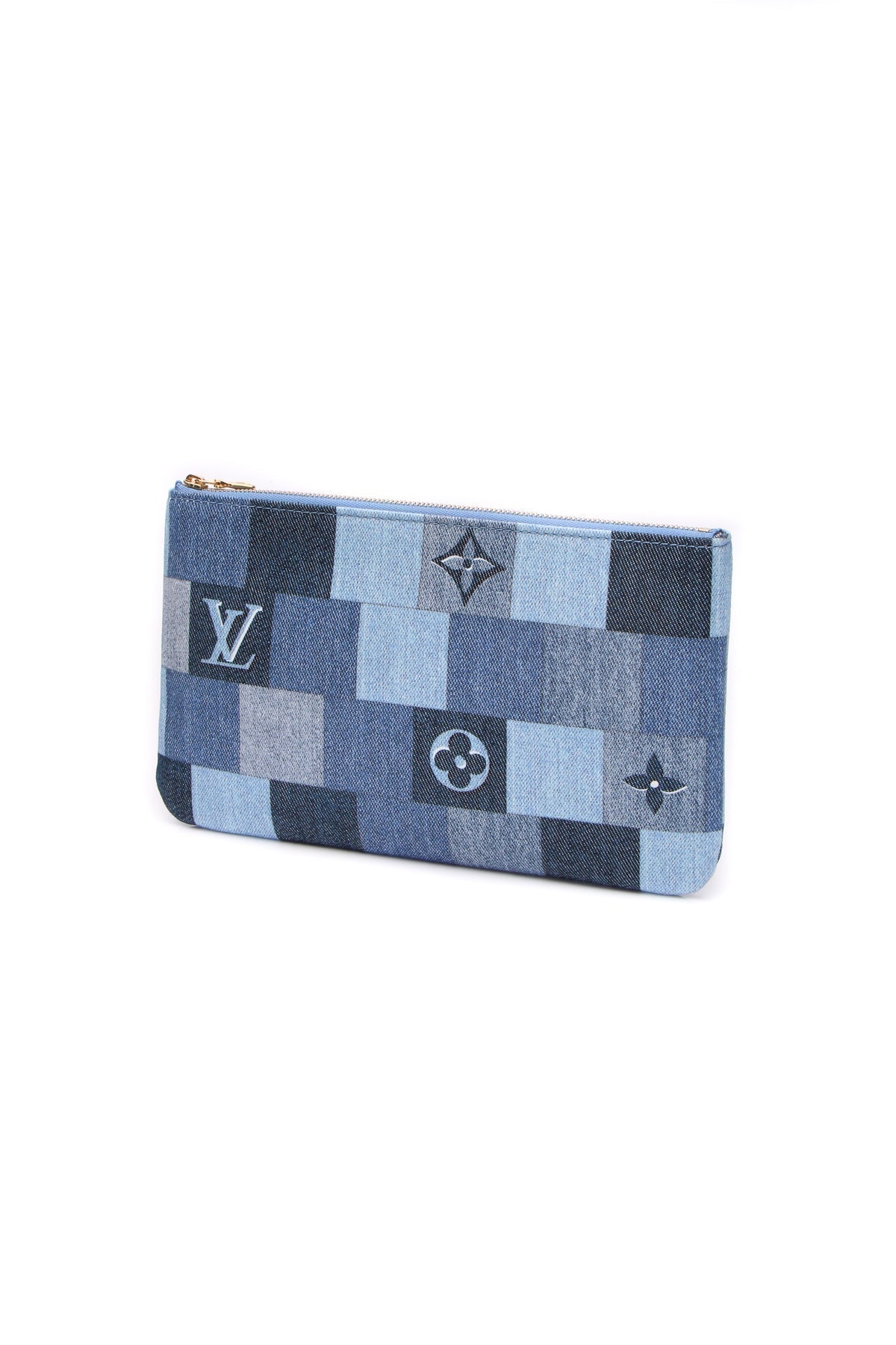 Louis Vuitton Patchwork Neverfull Pouch Wristlet - Blue Denim Damier - photo 1