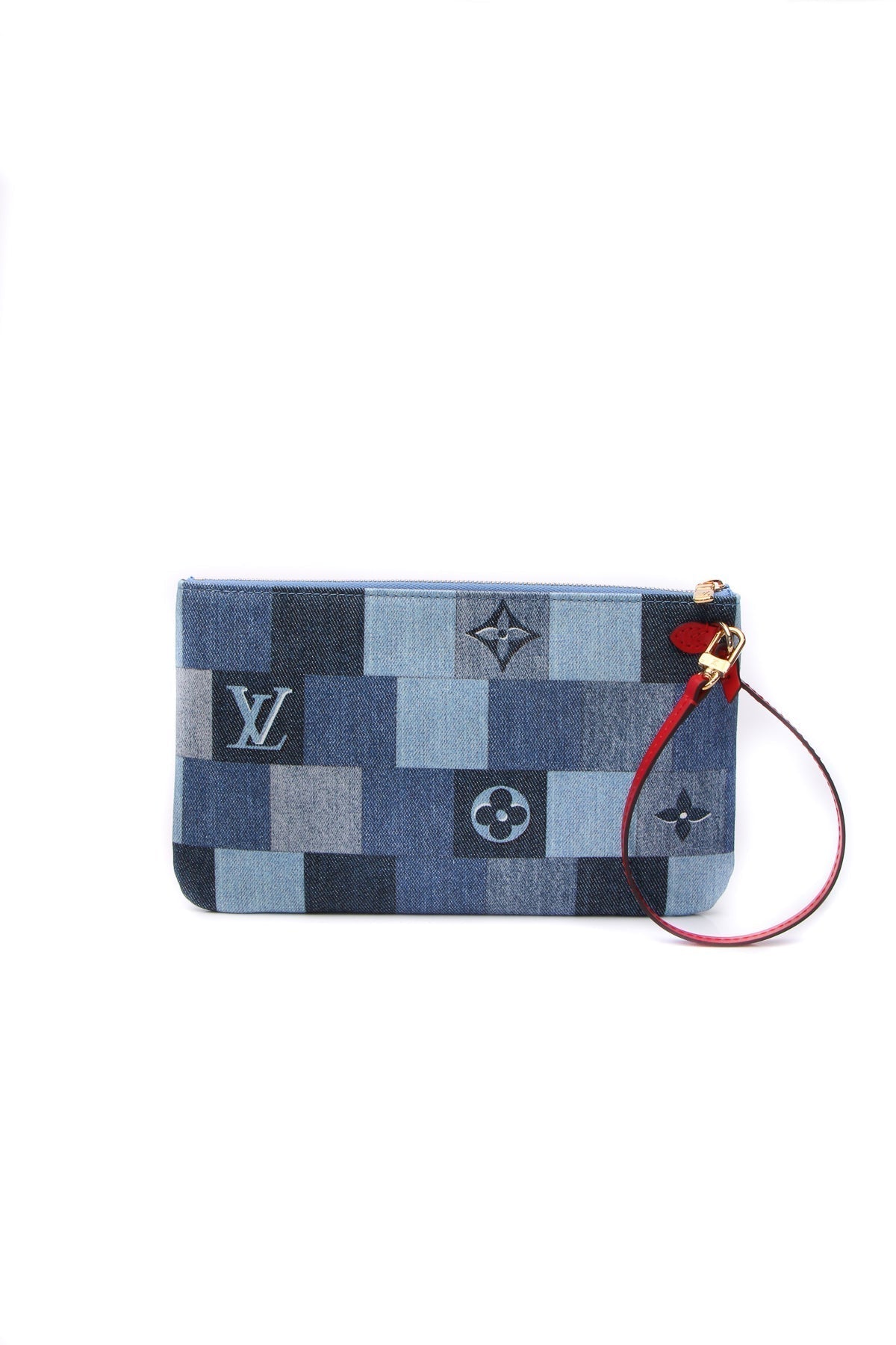 Louis Vuitton Patchwork Neverfull Pouch Wristlet - Blue Denim Damier - photo 3