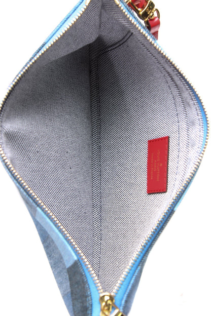 Louis Vuitton Patchwork Neverfull Pouch Wristlet - Blue Denim Damier - photo 6