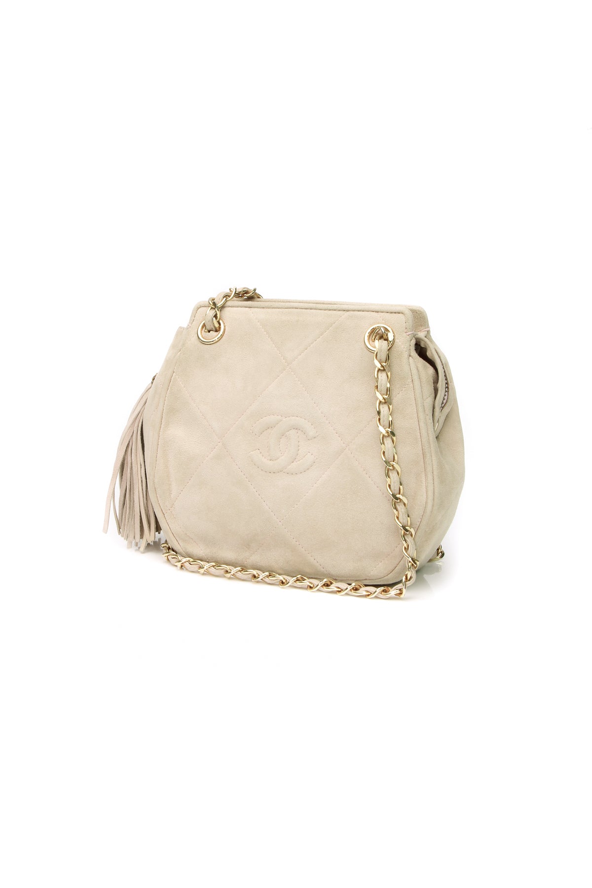 Vintage Quilted Tassel Shoulder Bag - Beige - image 1