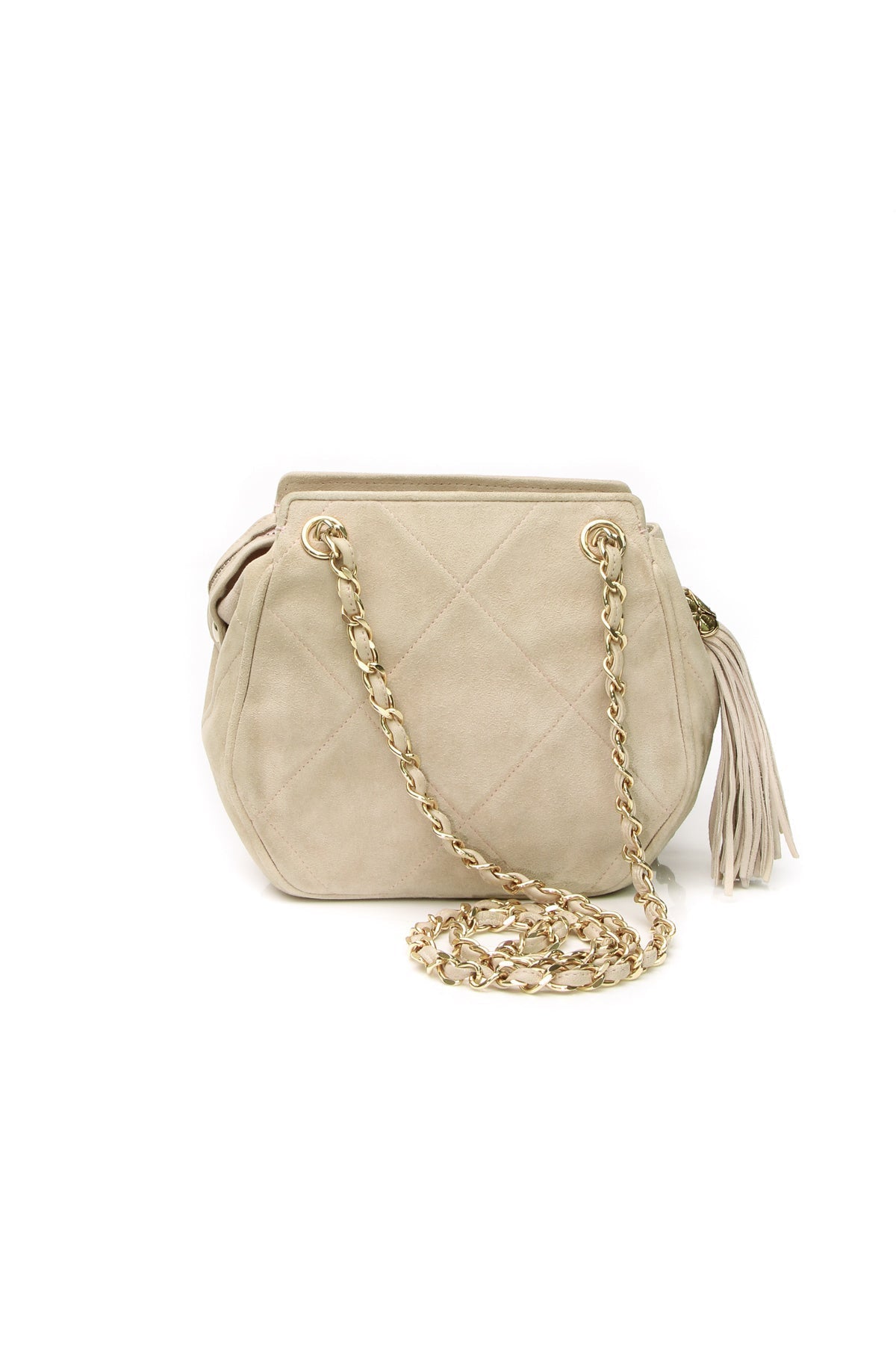 Vintage Quilted Tassel Shoulder Bag - Beige - image 3