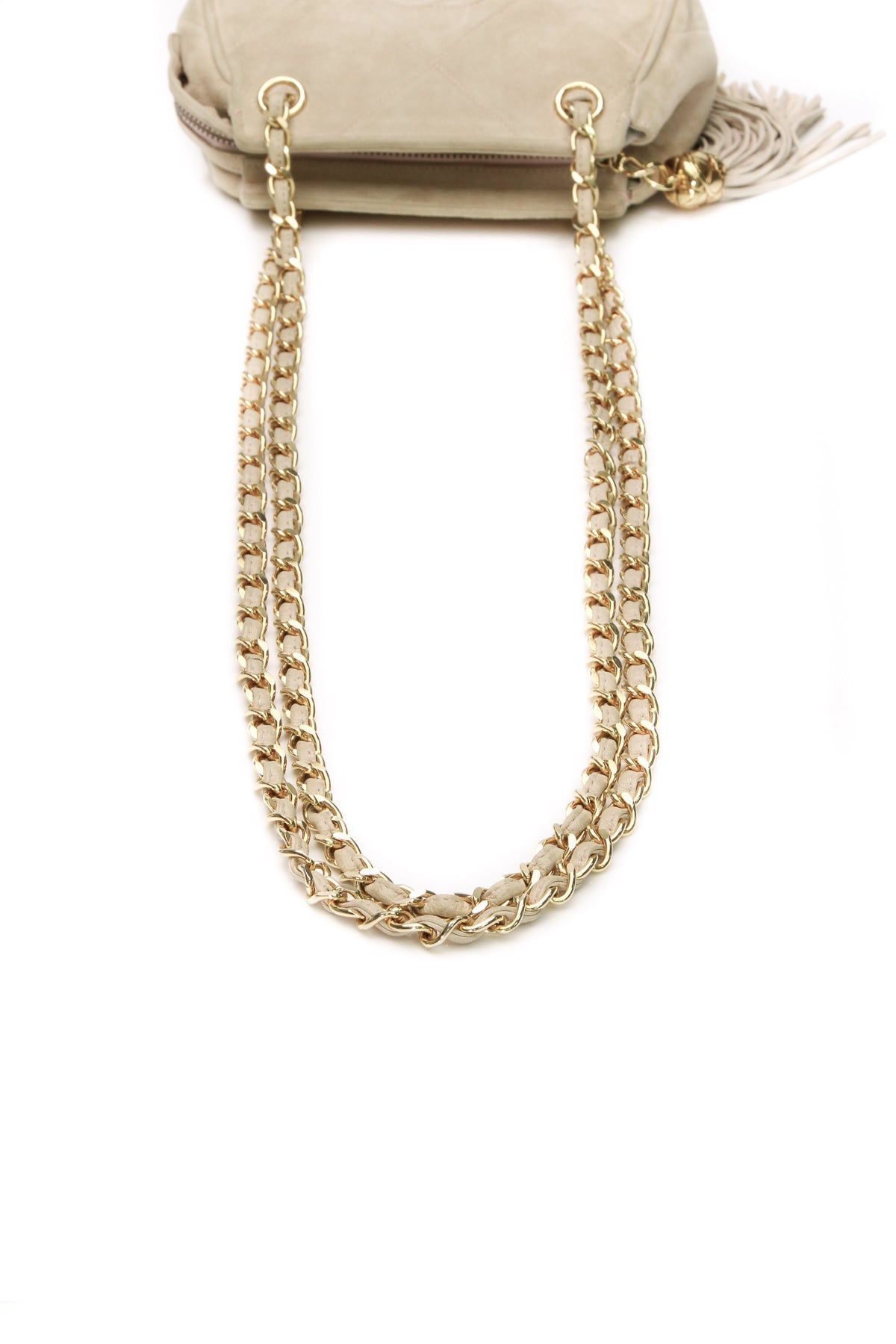 Vintage Quilted Tassel Shoulder Bag - Beige - image 6