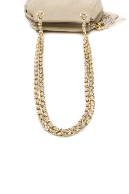 Vintage Quilted Tassel Shoulder Bag - Beige - image 6
