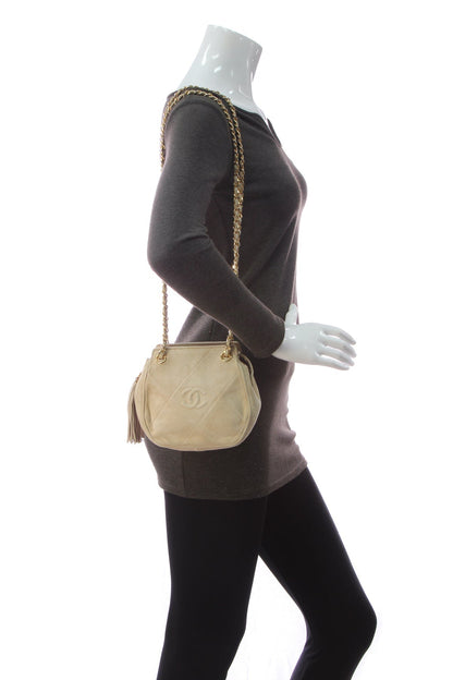 Vintage Quilted Tassel Shoulder Bag - Beige - image 2