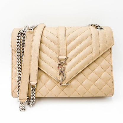Saint Laurent Monogram Envelope Grain De Poudre Textured Mixed Matelasse Medium Triquilt Beige Leather Shoulder Bag - image 3