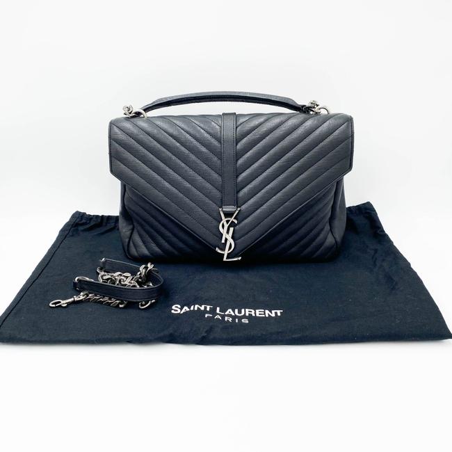 SAINT LAURENT Sheepskin Matelasse Chevron Monogram Large College Satchel Black Leather Shoulder Bag - image 3