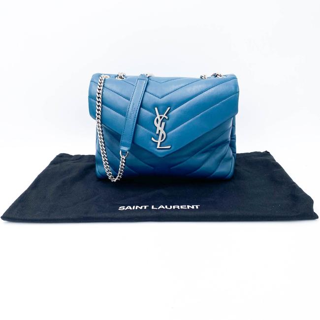 Saint Laurent Monogram Loulou Calfskin Y Quilted Monogram Small Chain Satchel Blue Leather Shoulder Bag - image 3