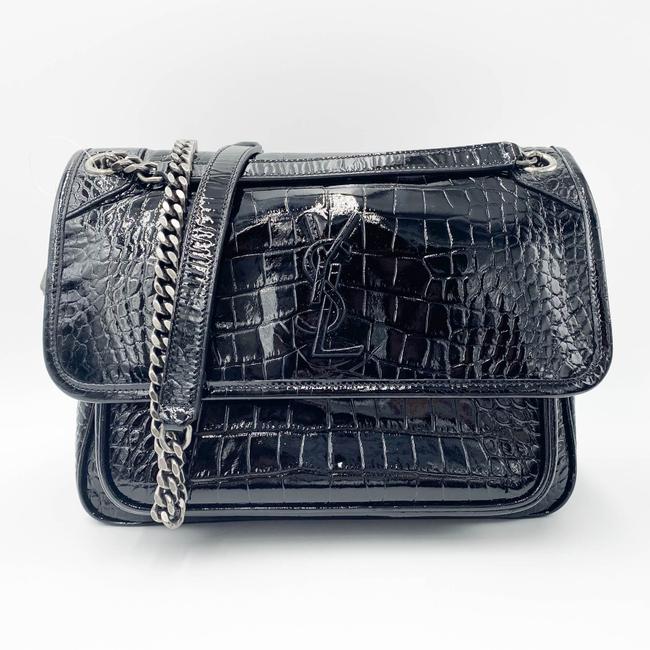 Saint Laurent Niki Medium Crocodile-embossed Black Patent Leather Shoulder Bag - photo 3