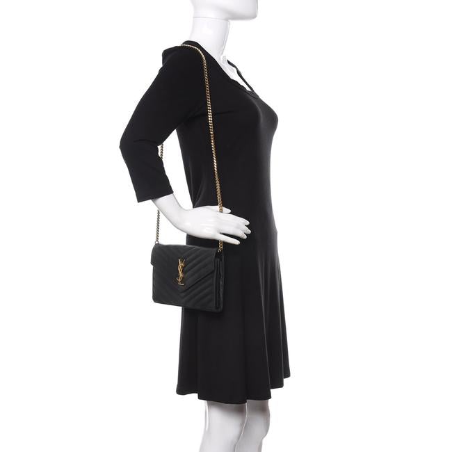 Saint Laurent Chain Wallet Grain De Poudre Matelasse Chevron Monogram Black Leather Shoulder Bag - image 3
