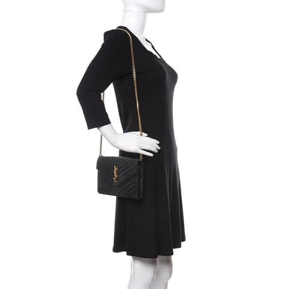 Saint Laurent Chain Wallet Grain De Poudre Matelasse Chevron Monogram Black Leather Shoulder Bag - image 3