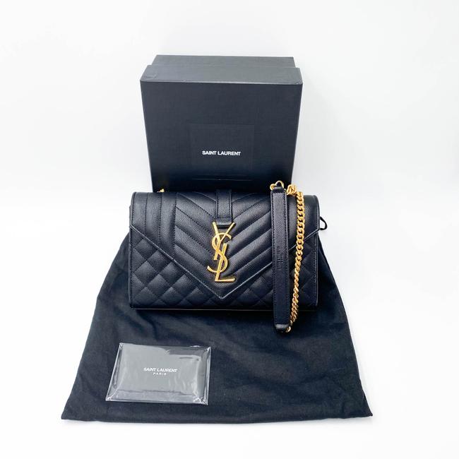 Saint Laurent Monogram Envelope Grain De Poudre Textured Mixed Matelasse Triquilt Small Black Leather Shoulder Bag - image 3