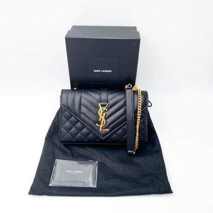 Saint Laurent Monogram Envelope Grain De Poudre Textured Mixed Matelasse Triquilt Small Black Leather Shoulder Bag - image 3