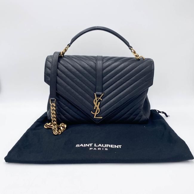 Saint Laurent Ghw Matelasse Chevron Monogram Large College Satchel Black Sheepskin Leather Shoulder Bag - image 3