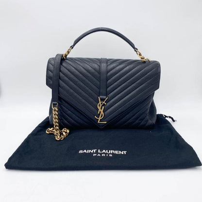 Saint Laurent Ghw Matelasse Chevron Monogram Large College Satchel Black Sheepskin Leather Shoulder Bag - image 3