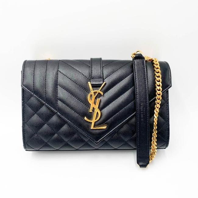 Saint Laurent Monogram Envelope Grain De Poudre Textured Mixed Matelasse Triquilt Small Black Leather Shoulder Bag - image 4