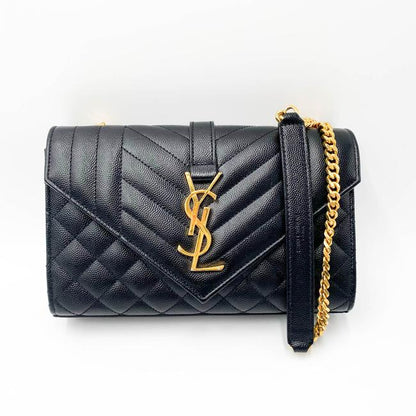 Saint Laurent Monogram Envelope Grain De Poudre Textured Mixed Matelasse Triquilt Small Black Leather Shoulder Bag - image 4
