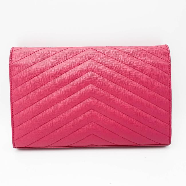 Saint Laurent Chain Wallet Grain De Poudre Matelasse Chevron Woc Lipstick Fuchsia Pink Leather Cross Body Bag - image 4