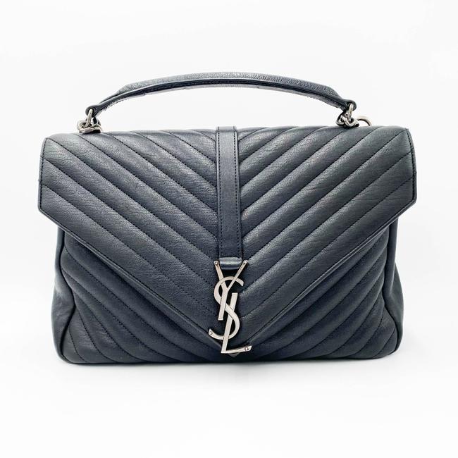 SAINT LAURENT Sheepskin Matelasse Chevron Monogram Large College Satchel Black Leather Shoulder Bag - image 4