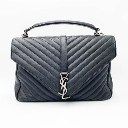 SAINT LAURENT Sheepskin Matelasse Chevron Monogram Large College Satchel Black Leather Shoulder Bag - image 4