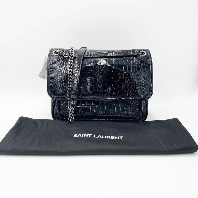 Saint Laurent Niki Medium Crocodile-embossed Black Patent Leather Shoulder Bag - photo 4