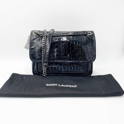 Saint Laurent Niki Medium Crocodile-embossed Black Patent Leather Shoulder Bag - photo 4