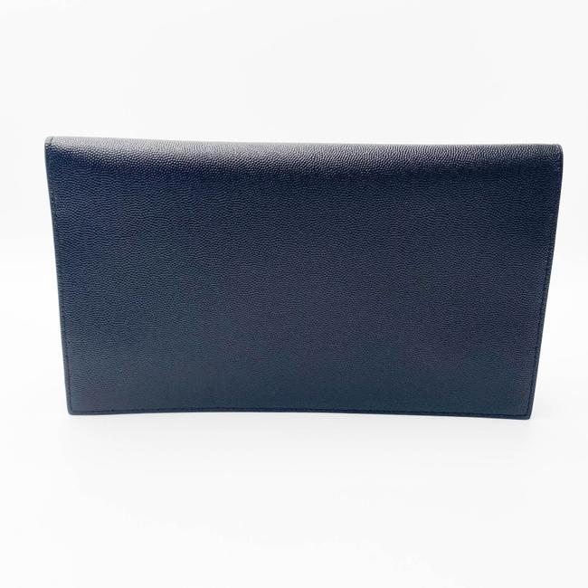 Saint Laurent Envelope Uptown Monogram Plaque Grained-leather Black Leather Clutch - photo 4