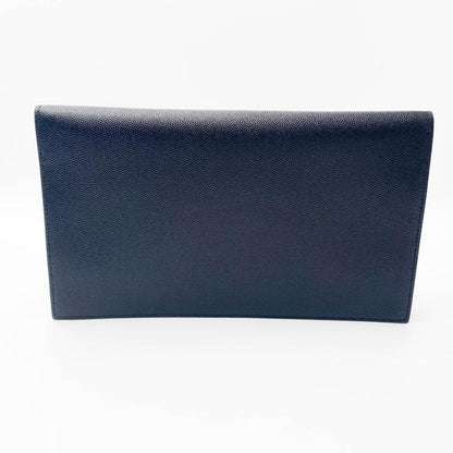 Saint Laurent Envelope Uptown Monogram Plaque Grained-leather Black Leather Clutch - photo 4