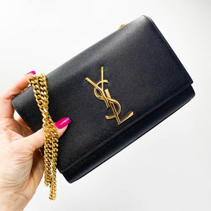 Saint Laurent Monogram Kate Ghw Grain De Poudre Small Satchel Black Leather Shoulder Bag - photo 4