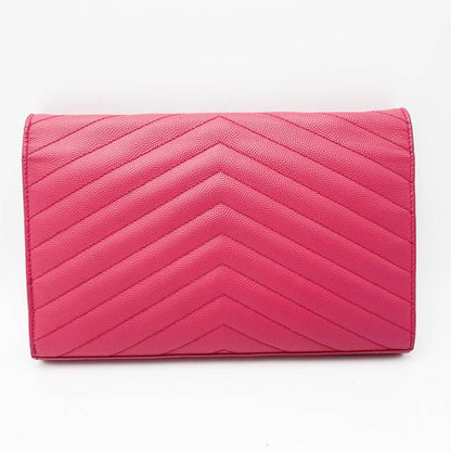 Saint Laurent Chain Wallet Grain De Poudre Matelasse Chevron Woc Lipstick Fuchsia Pink Leather Cross Body Bag - photo 4