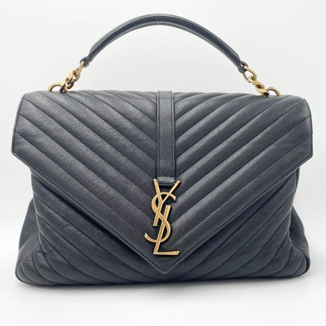 Saint Laurent Ghw Matelasse Chevron Monogram Large College Satchel Black Sheepskin Leather Shoulder Bag - image 4