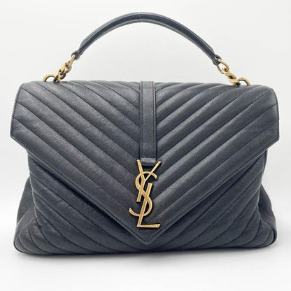 Saint Laurent Ghw Matelasse Chevron Monogram Large College Satchel Black Sheepskin Leather Shoulder Bag - image 4