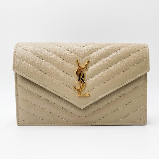 Saint Laurent Monogram Envelope Chain Wallet Grain De Poudre Matelasse Chevron Nude Beige Leather Shoulder Bag - image 5
