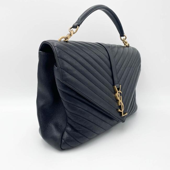 Saint Laurent Ghw Matelasse Chevron Monogram Large College Satchel Black Sheepskin Leather Shoulder Bag - image 5