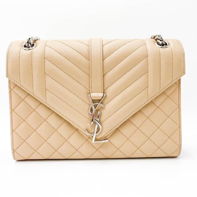 Saint Laurent Monogram Envelope Grain De Poudre Textured Mixed Matelasse Medium Triquilt Beige Leather Shoulder Bag - image 5