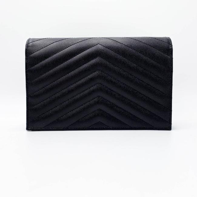 Saint Laurent Monogram Envelope Chain Wallet Grain De Poudre Matelasse Chevron Black Leather Shoulder Bag - image 5