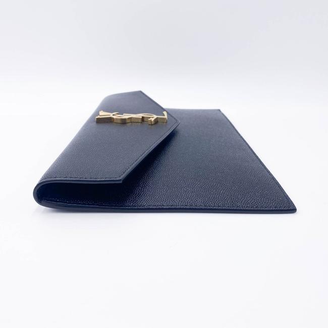 Saint Laurent Envelope Uptown Monogram Plaque Grained-leather Black Leather Clutch - photo 5