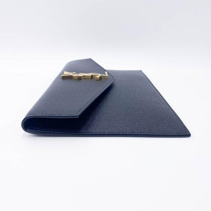 Saint Laurent Envelope Uptown Monogram Plaque Grained-leather Black Leather Clutch - photo 5