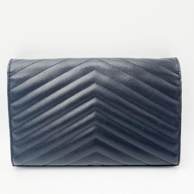 Saint Laurent Chain Wallet Grain De Poudre Matelasse Chevron Monogram Black Leather Shoulder Bag - image 5
