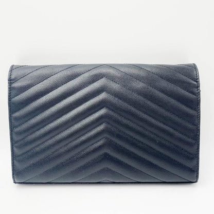 Saint Laurent Chain Wallet Grain De Poudre Matelasse Chevron Monogram Black Leather Shoulder Bag - image 5