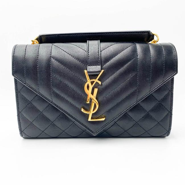 Saint Laurent Monogram Envelope Grain De Poudre Textured Mixed Matelasse Triquilt Small Black Leather Shoulder Bag - image 5