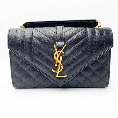 Saint Laurent Monogram Envelope Grain De Poudre Textured Mixed Matelasse Triquilt Small Black Leather Shoulder Bag - image 5
